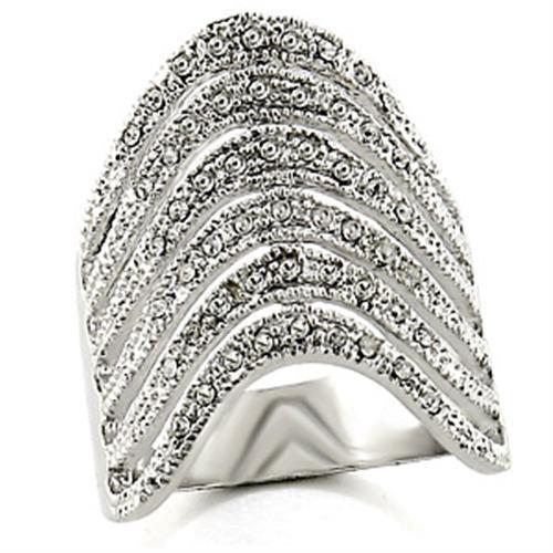 03124 - Rhodium Brass Ring with Top Grade Crystal in Clear
