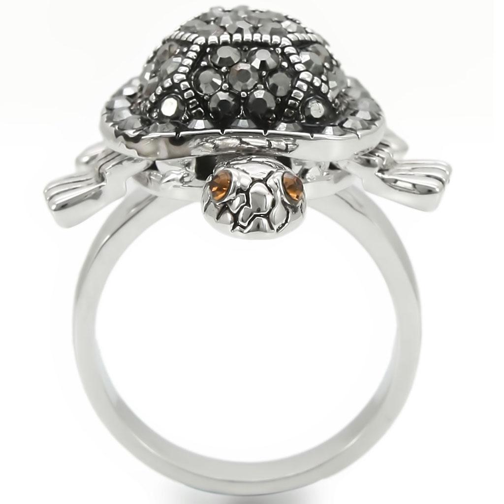 0W285 - Rhodium Brass Ring with Top Grade Crystal in Multi Color