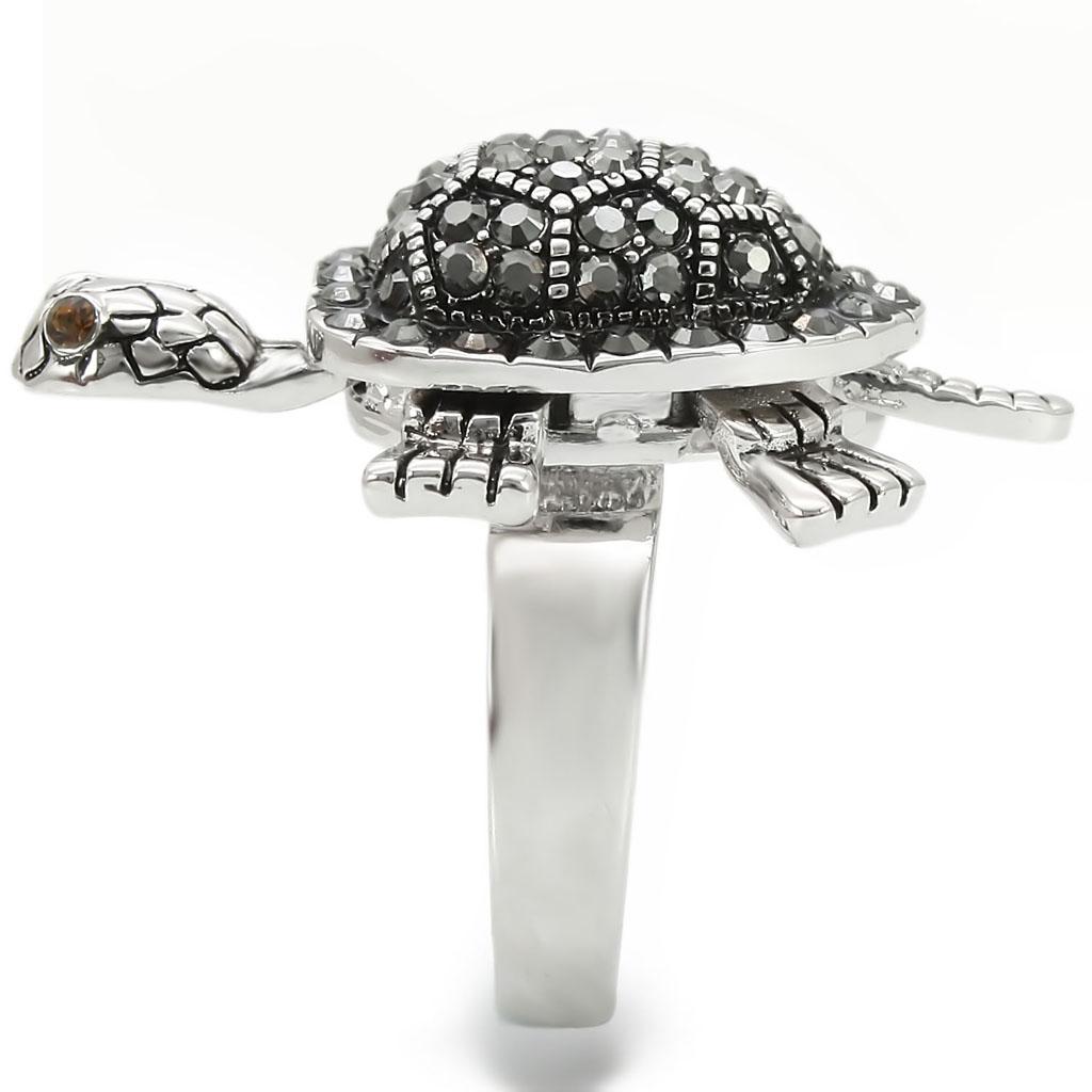 0W285 - Rhodium Brass Ring with Top Grade Crystal in Multi Color