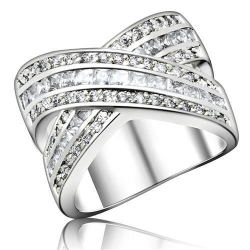 0F233 - High-Polished 925 Sterling Silver Ring with AAA Grade CZ in Clear