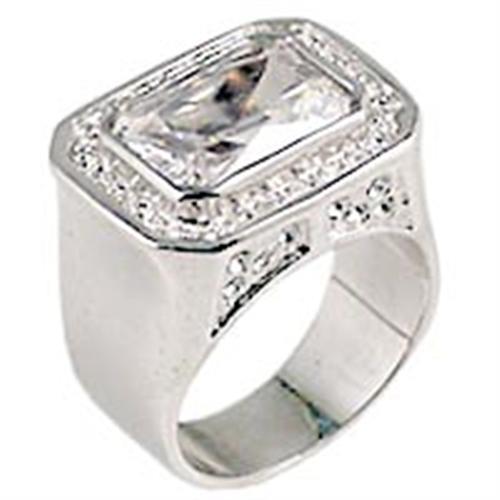 0G727 - Rhodium Brass Ring with AAA Grade CZ in Clear