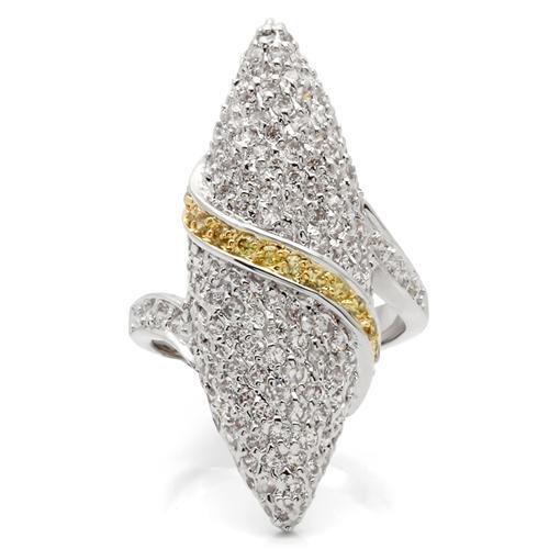 0W099 - Gold+Rhodium Brass Ring with AAA Grade CZ in Topaz