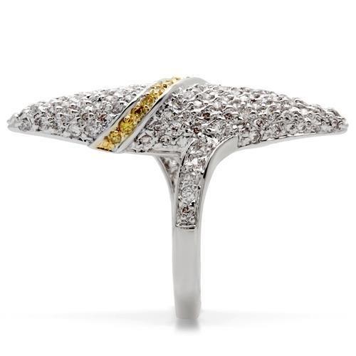 0W099 - Gold+Rhodium Brass Ring with AAA Grade CZ in Topaz