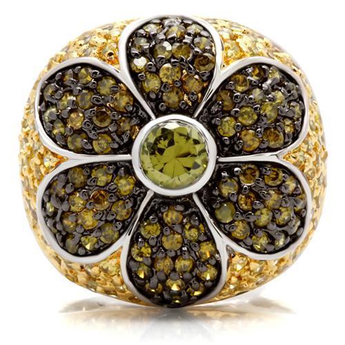 0W154 - Rhodium+Gold+ Ruthenium Brass Ring with AAA Grade CZ in Multi Color
