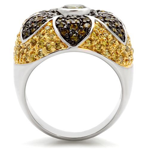 0W154 - Rhodium+Gold+ Ruthenium Brass Ring with AAA Grade CZ in Multi Color