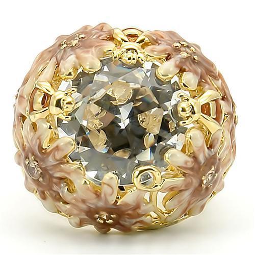 0W203 - Matte Gold & Gold Brass Ring with AAA Grade CZ in Clear