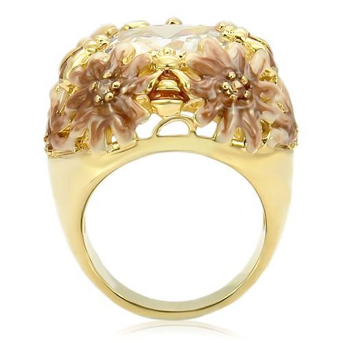 0W203 - Matte Gold & Gold Brass Ring with AAA Grade CZ in Clear