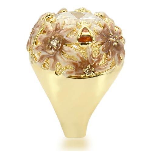 0W203 - Matte Gold & Gold Brass Ring with AAA Grade CZ in Clear