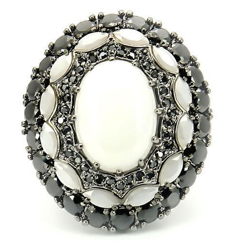 0W213 - Ruthenium Brass Ring with Milky CZ in White