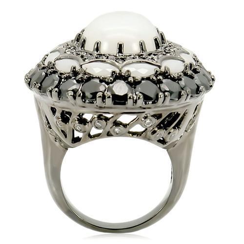 0W213 - Ruthenium Brass Ring with Milky CZ in White