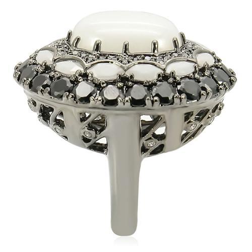 0W213 - Ruthenium Brass Ring with Milky CZ in White