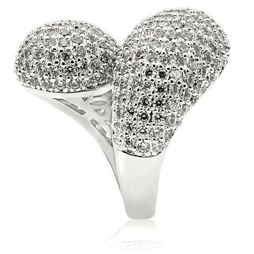0W216 - Rhodium Brass Ring with AAA Grade CZ in Clear