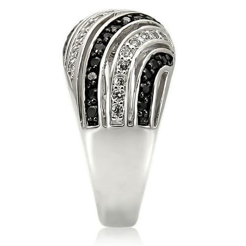 0W224 - Rhodium + Ruthenium Brass Ring with AAA Grade CZ in Jet