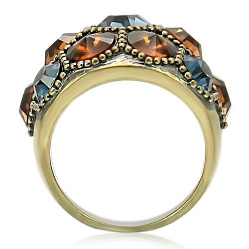 0W234 - Antique Copper Brass Ring with Top Grade Crystal in Multi Color