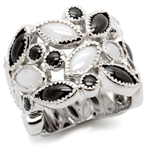 0W272 - Rhodium Brass Ring with Milky CZ in Multi Color