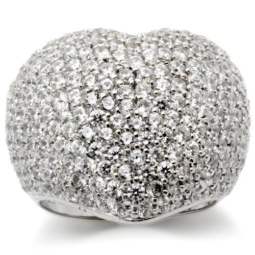 0W276 - Rhodium Brass Ring with AAA Grade CZ in Clear