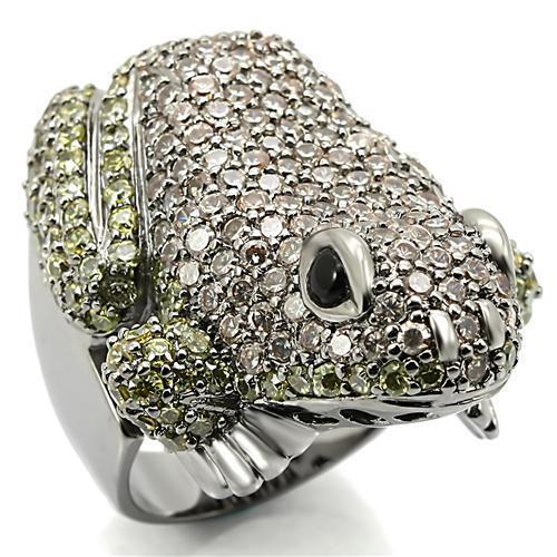 0W284 - Ruthenium Brass Ring with AAA Grade CZ in Multi Color