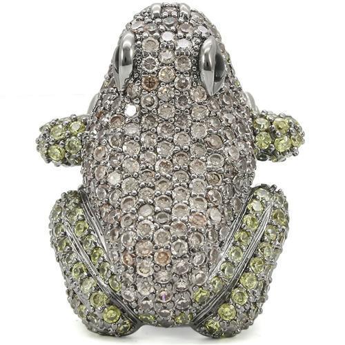 0W284 - Ruthenium Brass Ring with AAA Grade CZ in Multi Color