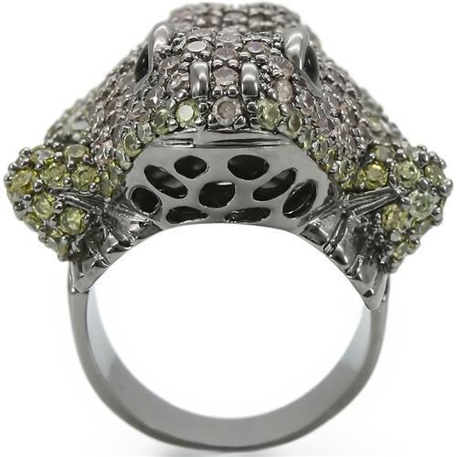 0W284 - Ruthenium Brass Ring with AAA Grade CZ in Multi Color