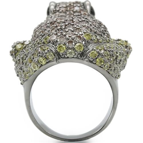 0W284 - Ruthenium Brass Ring with AAA Grade CZ in Multi Color