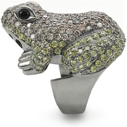 0W284 - Ruthenium Brass Ring with AAA Grade CZ in Multi Color