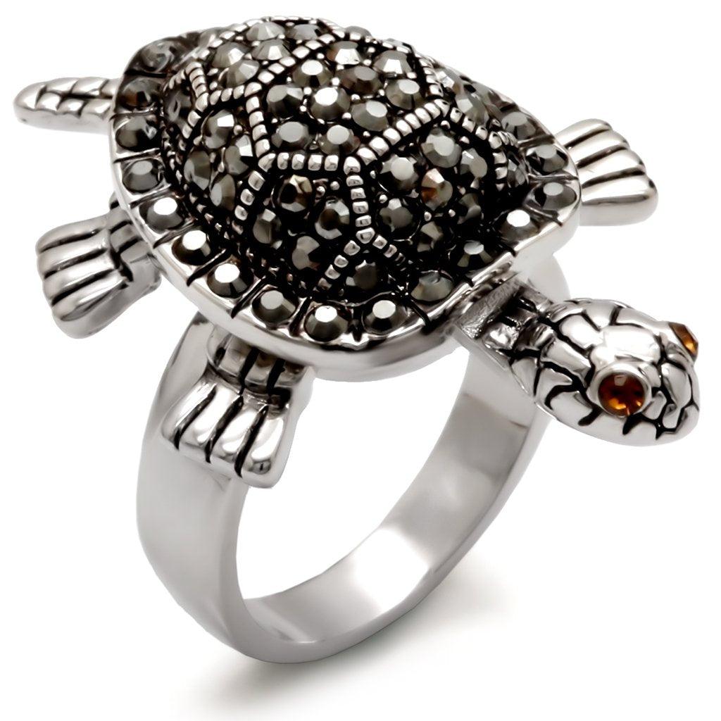 0W285 - Rhodium Brass Ring with Top Grade Crystal in Multi Color
