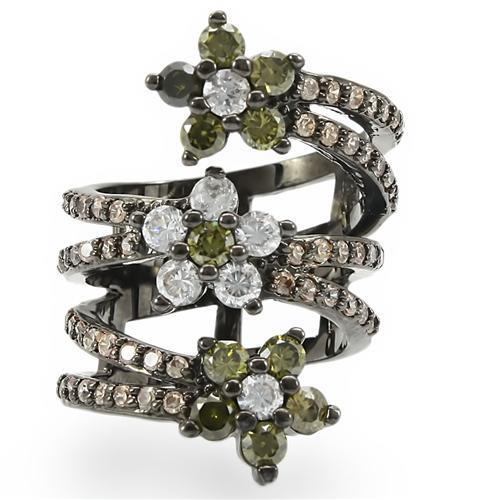 0W293 - Ruthenium Brass Ring with AAA Grade CZ in Multi Color