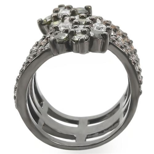 0W293 - Ruthenium Brass Ring with AAA Grade CZ in Multi Color