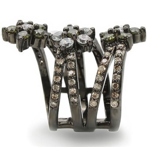 0W293 - Ruthenium Brass Ring with AAA Grade CZ in Multi Color