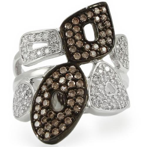 0W295 - Rhodium + Ruthenium Brass Ring with AAA Grade CZ in Champagne