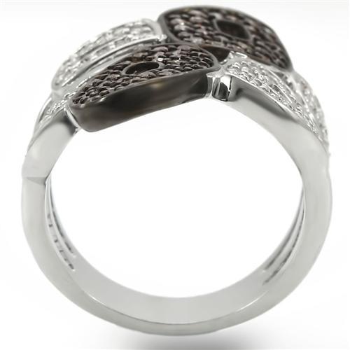 0W295 - Rhodium + Ruthenium Brass Ring with AAA Grade CZ in Champagne