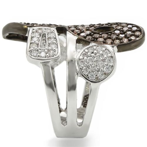 0W295 - Rhodium + Ruthenium Brass Ring with AAA Grade CZ in Champagne
