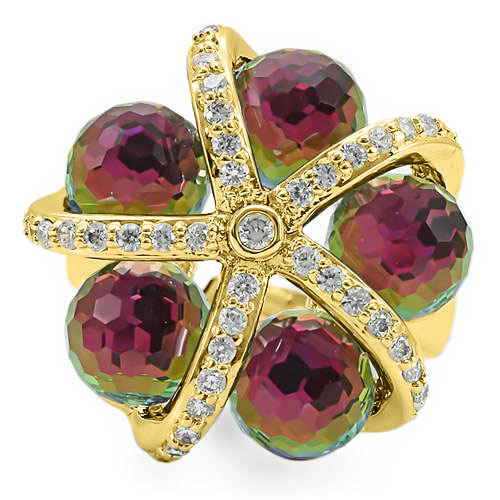 0W299 - Gold Plated Brass Ring with Top Grade Crystal in Multi Color