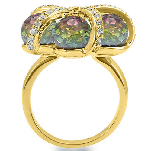0W299 - Gold Plated Brass Ring with Top Grade Crystal in Multi Color