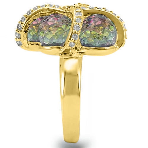 0W299 - Gold Plated Brass Ring with Top Grade Crystal in Multi Color