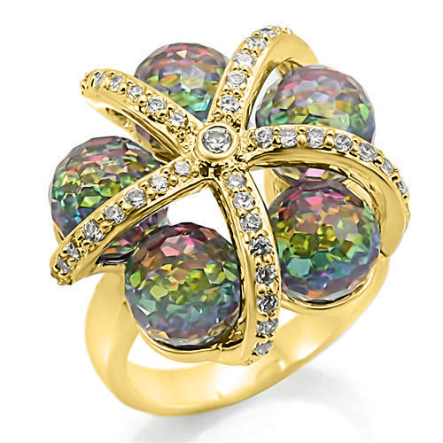 0W299 - Gold Plated Brass Ring with Top Grade Crystal in Multi Color