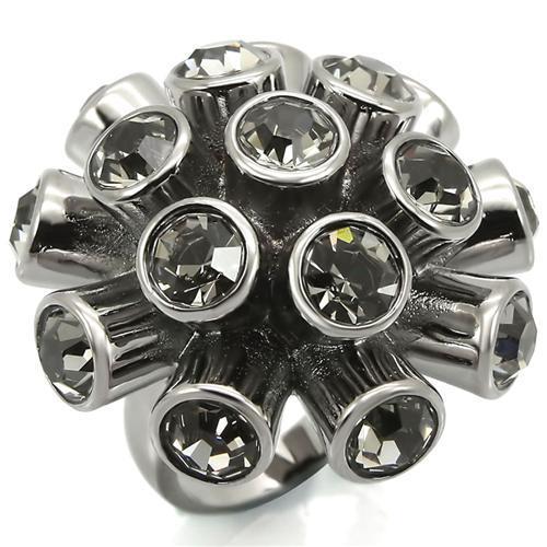 0W306 - Ruthenium Brass Ring with Top Grade Crystal in Jet