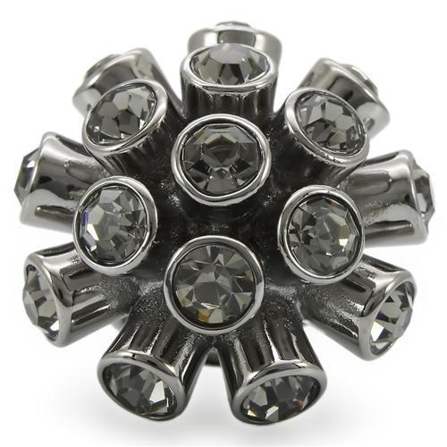 0W306 - Ruthenium Brass Ring with Top Grade Crystal in Jet