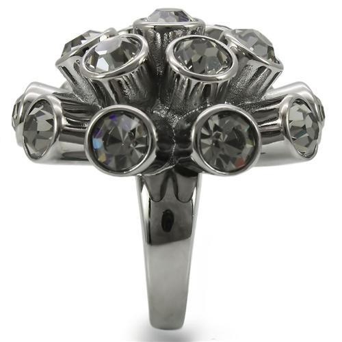 0W306 - Ruthenium Brass Ring with Top Grade Crystal in Jet