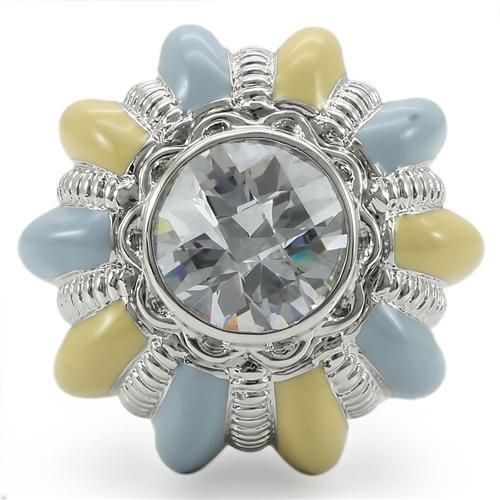 0W308 - Rhodium Brass Ring with AAA Grade CZ in Clear