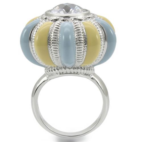 0W308 - Rhodium Brass Ring with AAA Grade CZ in Clear