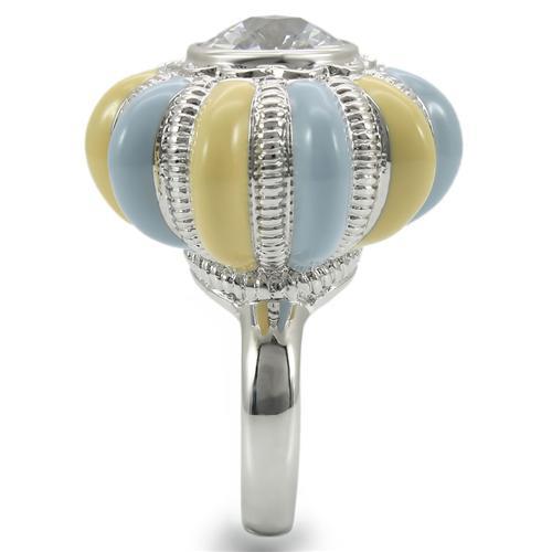 0W308 - Rhodium Brass Ring with AAA Grade CZ in Clear