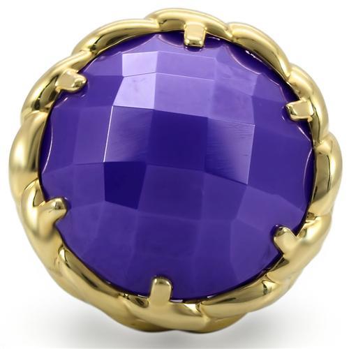 0W311 - Gold+Ruthenium Brass Ring with Milky CZ in Tanzanite