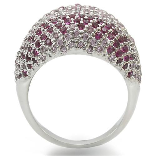0W322 - Rhodium Brass Ring with AAA Grade CZ in Multi Color