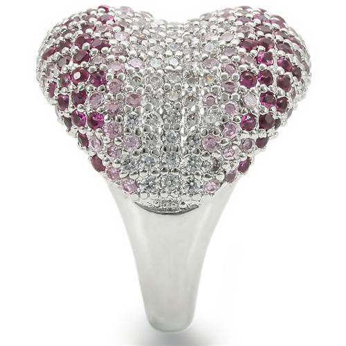 0W322 - Rhodium Brass Ring with AAA Grade CZ in Multi Color