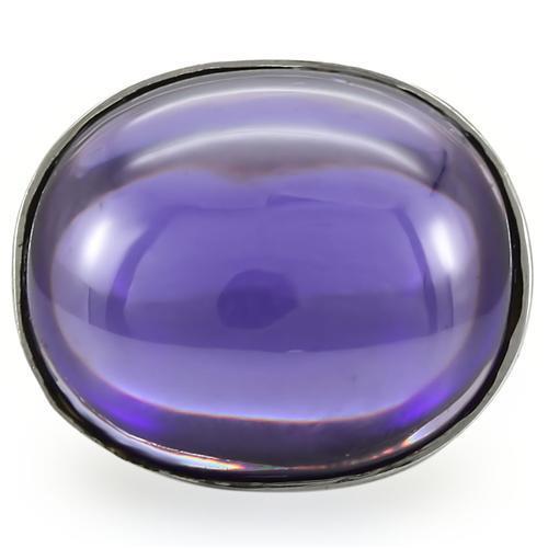 0W345 - Rhodium Brass Ring with Genuine Stone in Amethyst