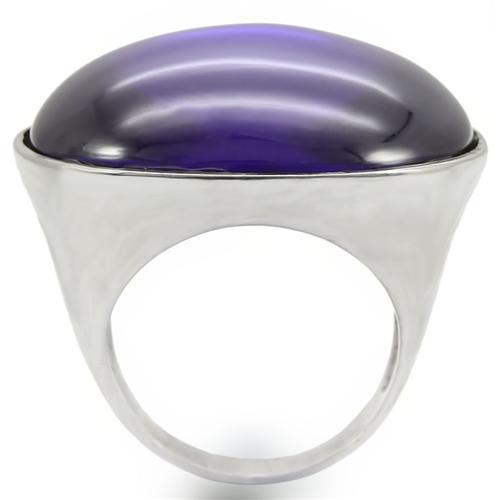 0W345 - Rhodium Brass Ring with Genuine Stone in Amethyst