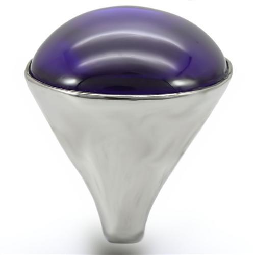 0W345 - Rhodium Brass Ring with Genuine Stone in Amethyst