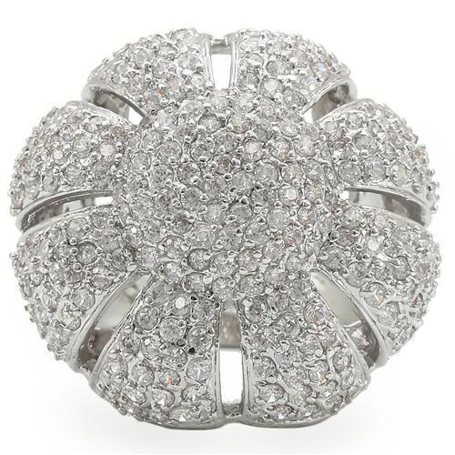 0W349 - Rhodium Brass Ring with AAA Grade CZ in Clear
