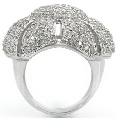 0W349 - Rhodium Brass Ring with AAA Grade CZ in Clear